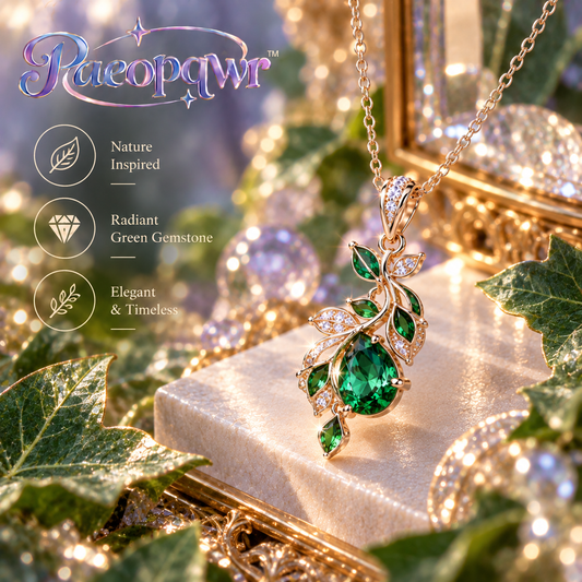 Paeopqwr™ Verdant Ivy Lab-Created Emerald Pendant Necklace – Ivy Inspired Sterling Silver Green Gemstone Necklace, Minimal Botanical Petal Jewelry