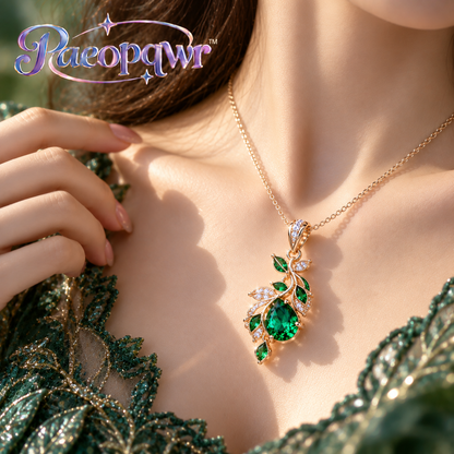 Paeopqwr™ Verdant Ivy Lab-Created Emerald Pendant Necklace – Ivy Inspired Sterling Silver Green Gemstone Necklace, Minimal Botanical Petal Jewelry