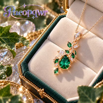 Paeopqwr™ Verdant Ivy Lab-Created Emerald Pendant Necklace – Ivy Inspired Sterling Silver Green Gemstone Necklace, Minimal Botanical Petal Jewelry