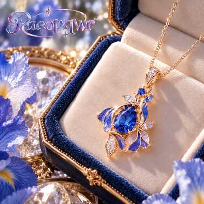Paeopqwr™ Azure Iris Lab-Created Blue Sapphire Pendant Necklace – Iris Flower Inspired Sterling Silver Necklace, Minimal Blue Gemstone Floral Jewelry