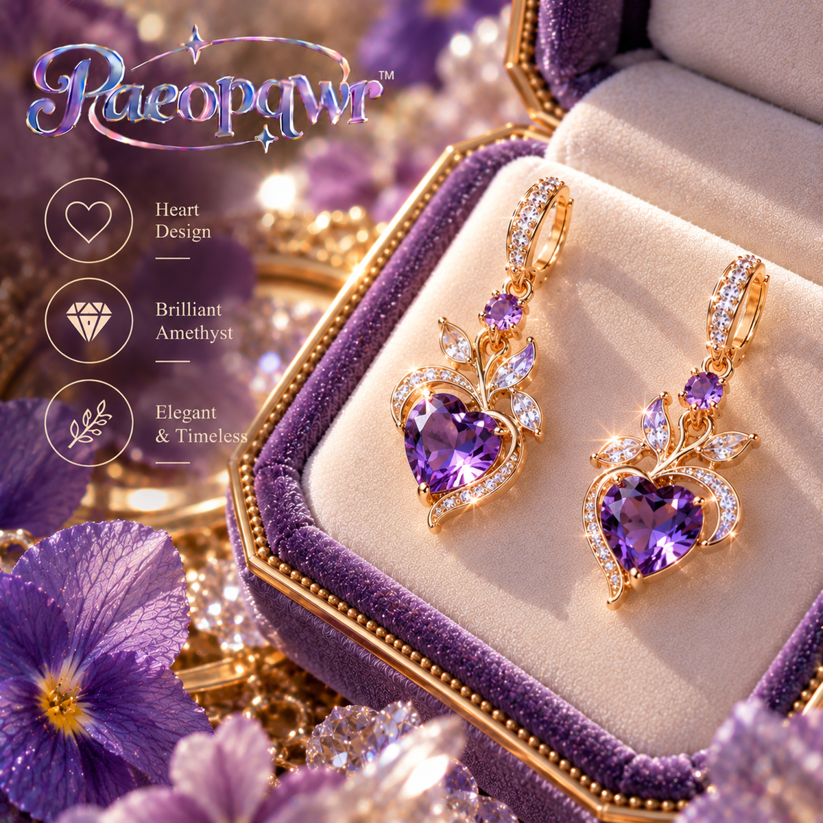Paeopqwr™ Amora Violet Lab-Created Amethyst Heart Drop Earrings – Sterling Silver Purple Gemstone Dangle Earrings, Minimal Heart Jewelry