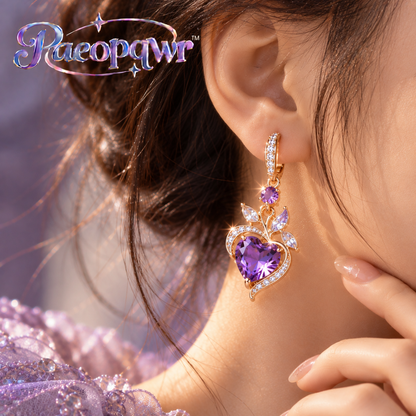 Paeopqwr™ Amora Violet Lab-Created Amethyst Heart Drop Earrings – Sterling Silver Purple Gemstone Dangle Earrings, Minimal Heart Jewelry