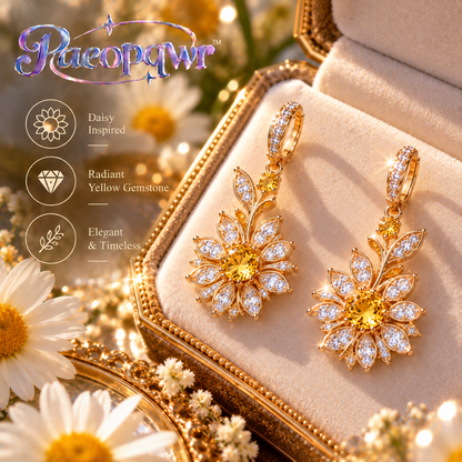 Paeopqwr™ Aurelia Daisy Lab-Created Yellow Sapphire Drop Earrings – Sterling Silver Golden Gemstone Floral Earrings, Minimal Daisy Dangle Jewelry