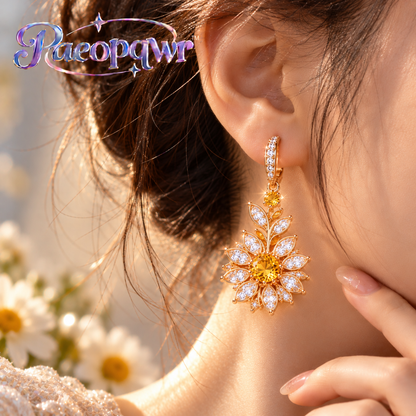 Paeopqwr™ Aurelia Daisy Lab-Created Yellow Sapphire Drop Earrings – Sterling Silver Golden Gemstone Floral Earrings, Minimal Daisy Dangle Jewelry