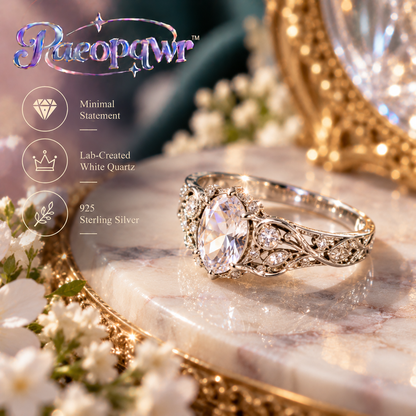 Paeopqwr™ Singularis Lab-Created White Quartz Pinky Ring – Original Sterling Silver Minimal Tail Ring, Independent Style Clear Gemstone Statement Jewelry