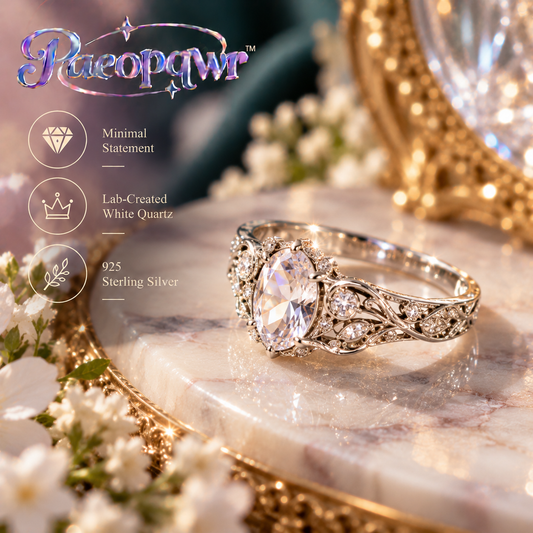 Paeopqwr™ Singularis Lab-Created White Quartz Pinky Ring – Original Sterling Silver Minimal Tail Ring, Independent Style Clear Gemstone Statement Jewelry